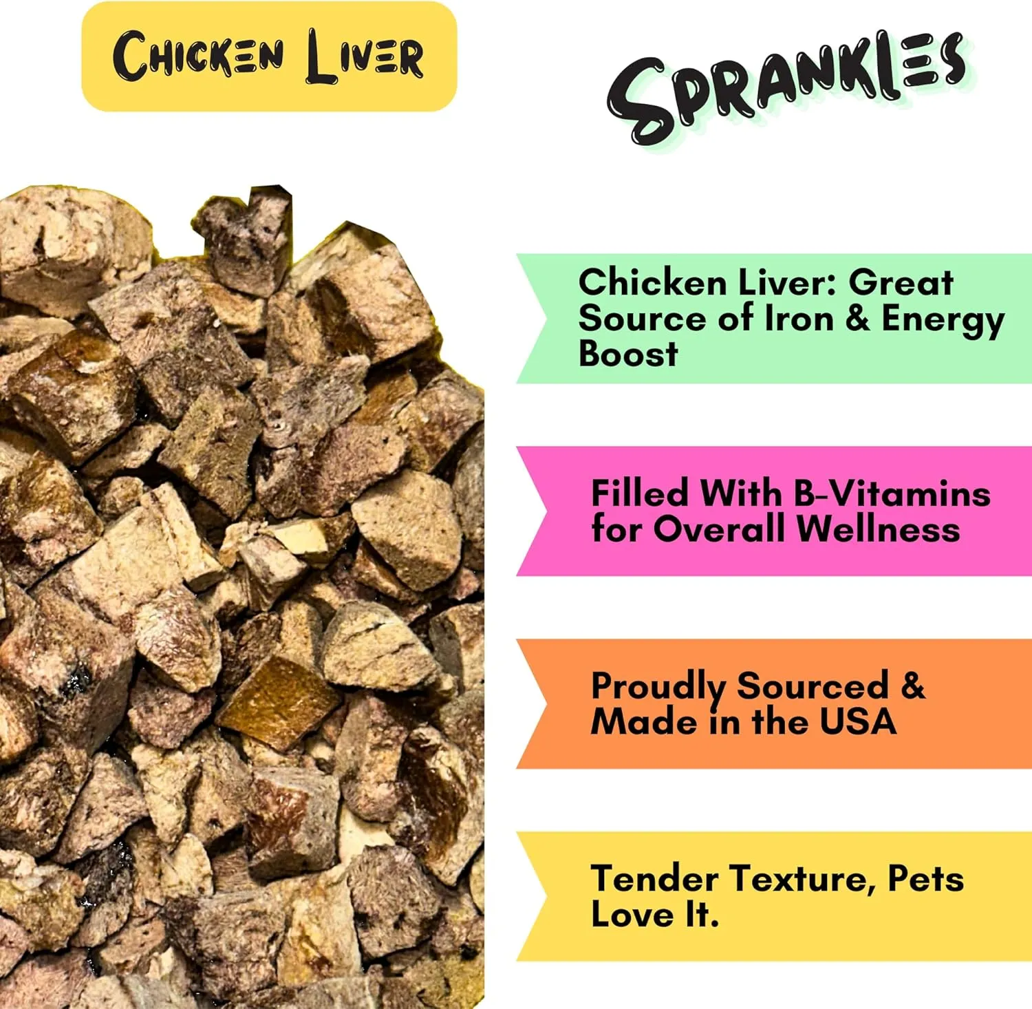 Freeze Dried Chicken Liver Treats for Cats & Dogs - Single Ingredient All Natural Grain-Free, High Protein, Made in USA - Perfect for Training, Topper or Snack (Chicken Liver, 6 Ounce)