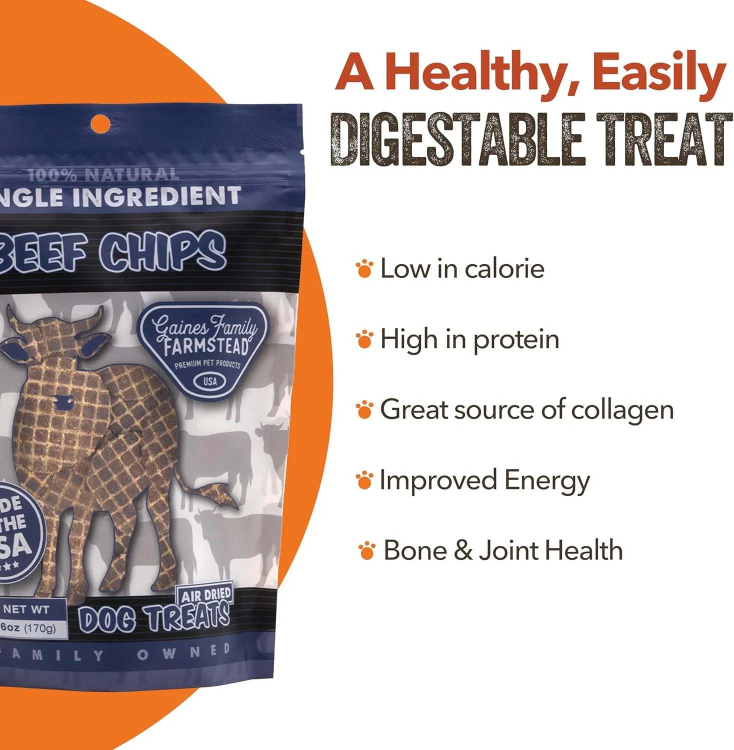 Gaines Family Farmstead Beef Chips for Dogs  6 oz Natural, High-Protein Dog Treats, Rawhide-Free Chews, Single Ingredient, Made in USA, Healthy Snacks for All Breeds