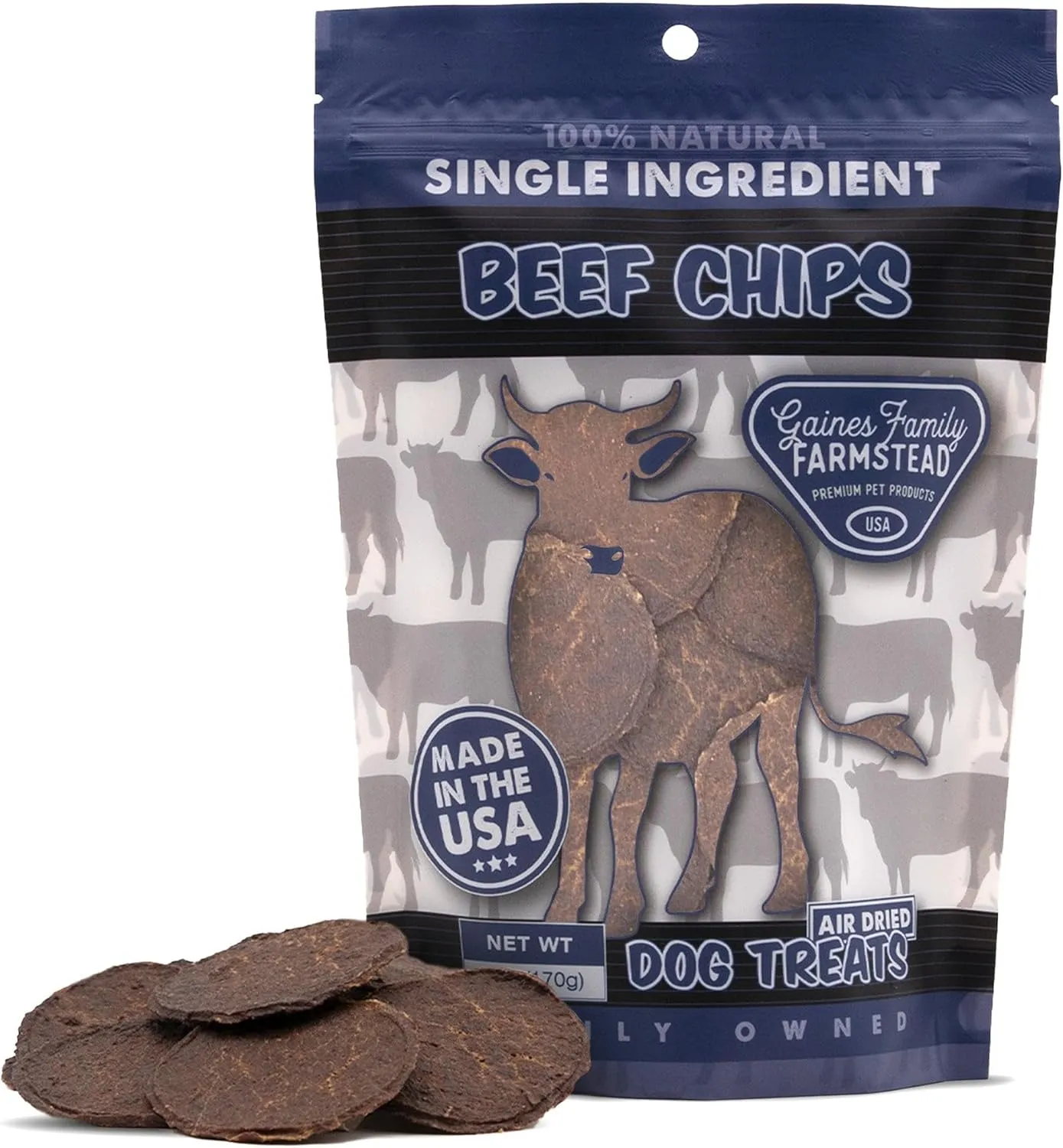 Gaines Family Farmstead Beef Chips for Dogs  6 oz Natural, High-Protein Dog Treats, Rawhide-Free Chews, Single Ingredient, Made in USA, Healthy Snacks for All Breeds