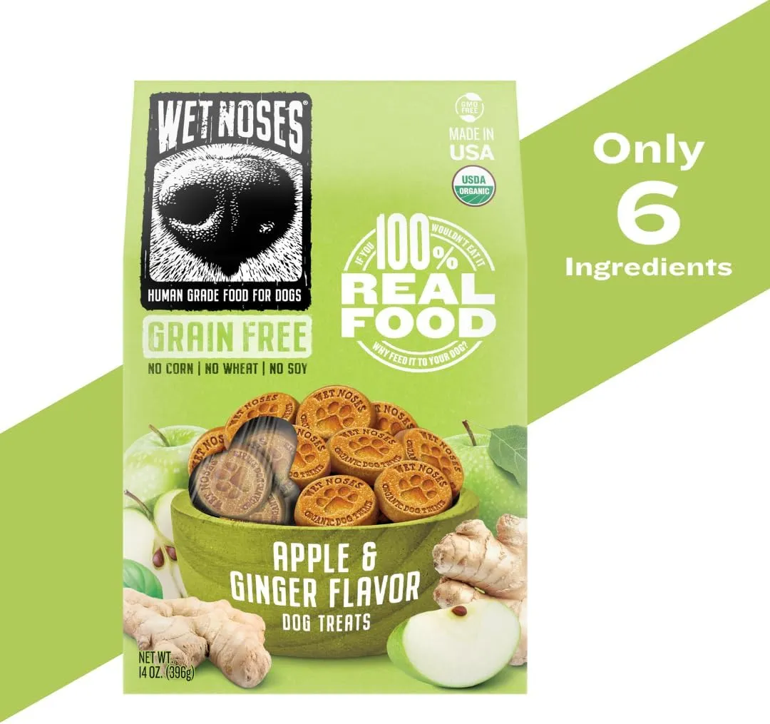 Grain-Free Organic Crunchy Dog Treats  for All Pet Sizes, Breeds  All-Natural Puppy Treat  100% Human-Grade  Delicious Snacks for Dogs  14 Oz., Grain Free - Apple Ginger, 2 X 14oz Box
