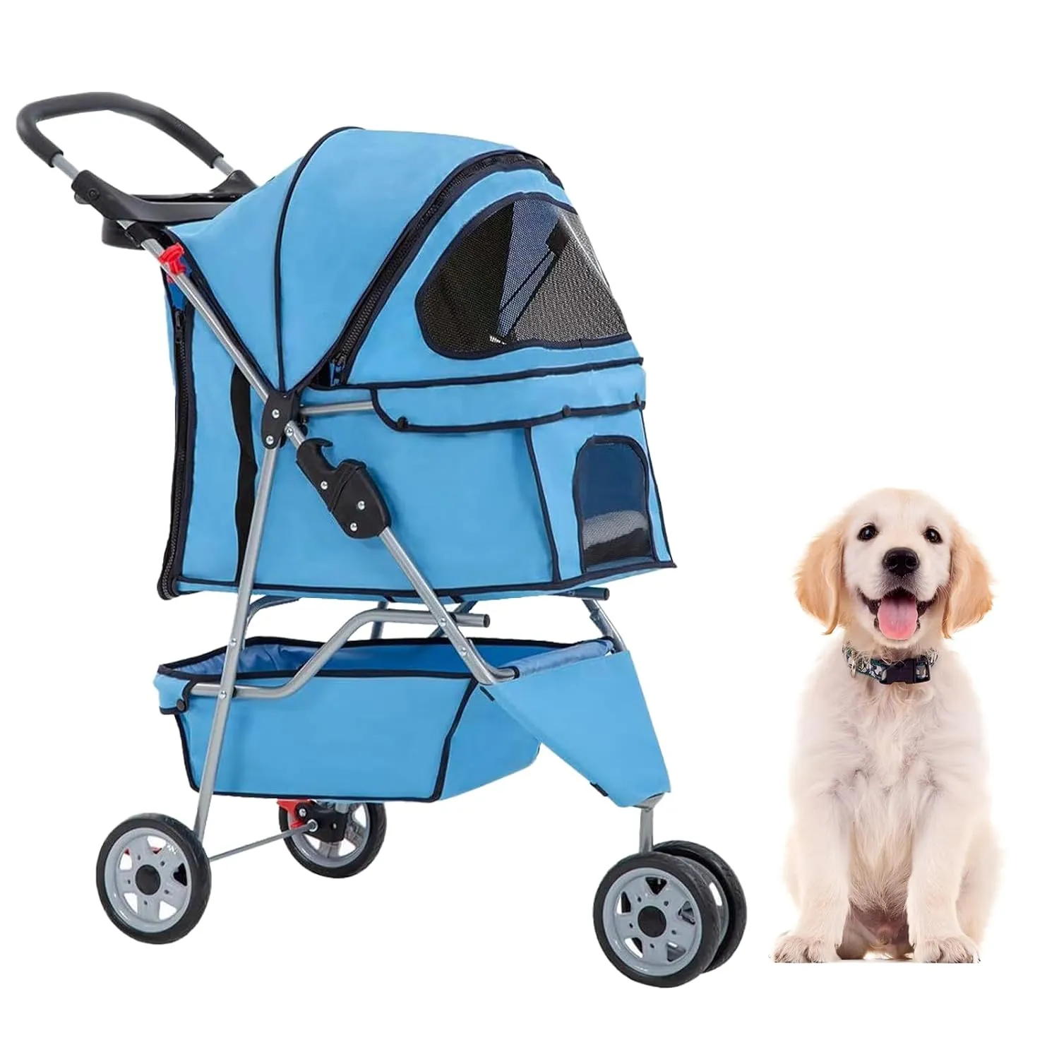 HGS Dog Stroller Pet Stroller 3 Wheels Travel Folding Carrier Strolling Cart for Medium Small Dogs and Cats,Pet Stroller Jogger Cat Dog Cage Pet Stroller,Blue