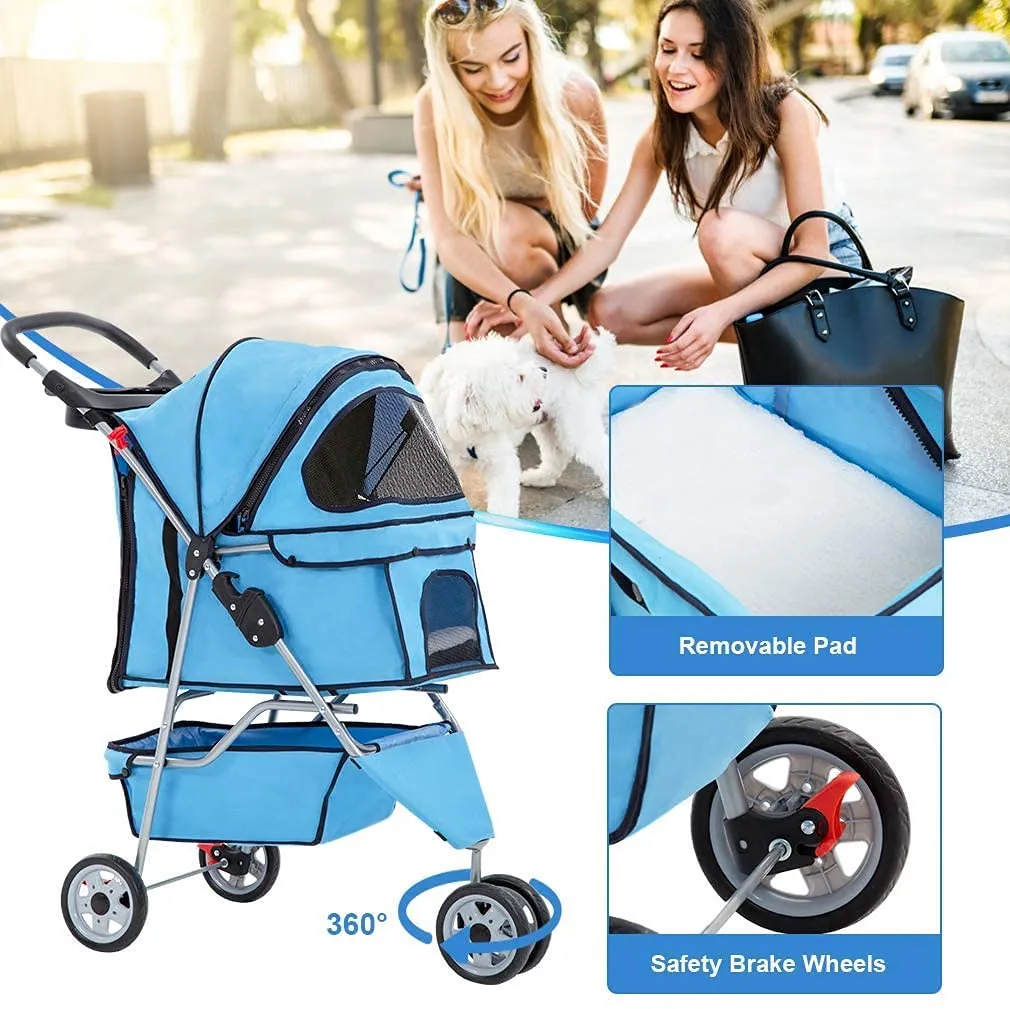 HGS Dog Stroller Pet Stroller 3 Wheels Travel Folding Carrier Strolling Cart for Medium Small Dogs and Cats,Pet Stroller Jogger Cat Dog Cage Pet Stroller,Blue