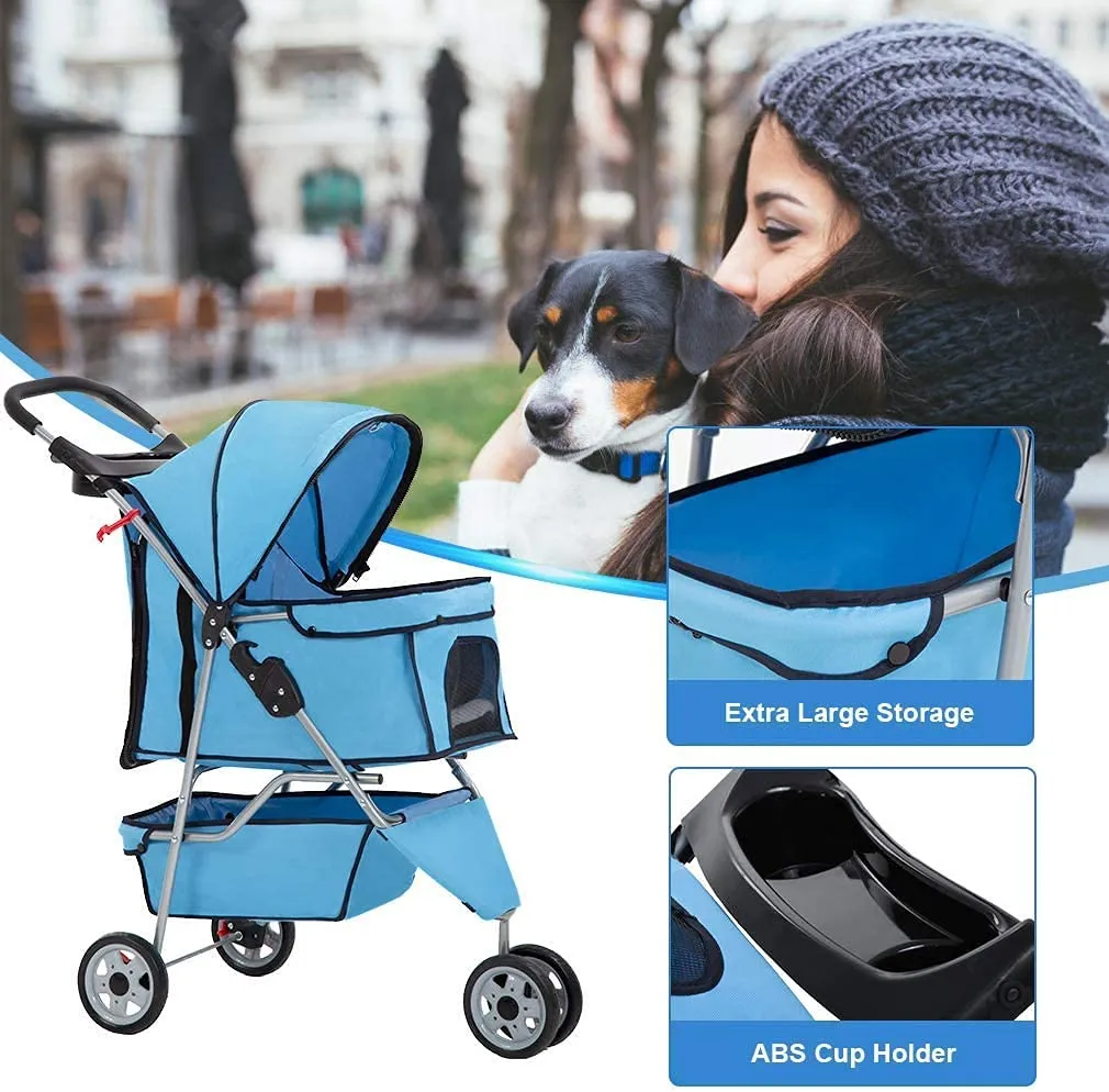 HGS Dog Stroller Pet Stroller 3 Wheels Travel Folding Carrier Strolling Cart for Medium Small Dogs and Cats,Pet Stroller Jogger Cat Dog Cage Pet Stroller,Blue