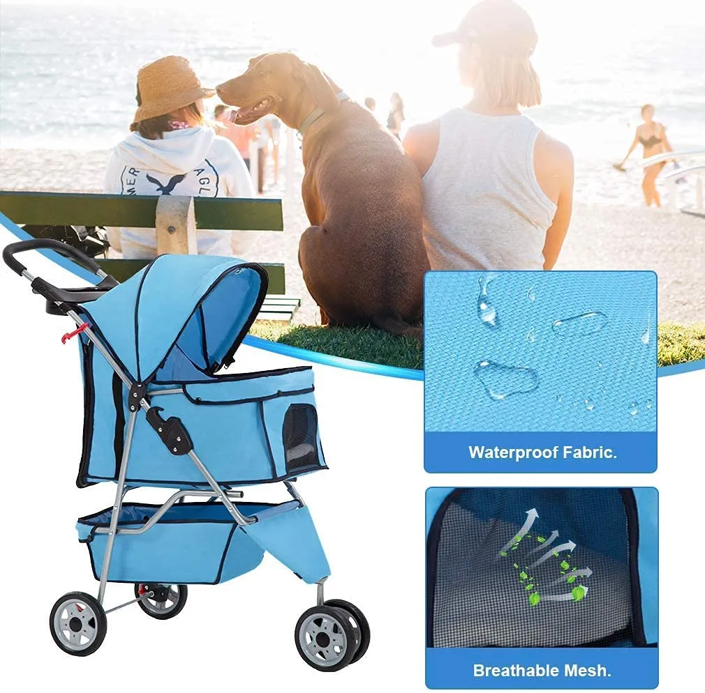HGS Dog Stroller Pet Stroller 3 Wheels Travel Folding Carrier Strolling Cart for Medium Small Dogs and Cats,Pet Stroller Jogger Cat Dog Cage Pet Stroller,Blue