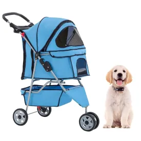 HGS Dog Stroller Pet Stroller 3 Wheels Travel Folding Carrier Strolling Cart for Medium Small Dogs and Cats,Pet Stroller Jogger Cat Dog Cage Pet Stroller,Blue