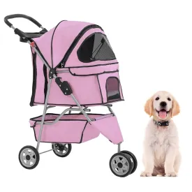 HGS Dog Stroller Pet Stroller 3 Wheels Travel Folding Carrier Strolling Cart for Medium Small Dogs&Cats, Pet Stroller Jogger Cat Dog Cage Pet Stroller, Pink