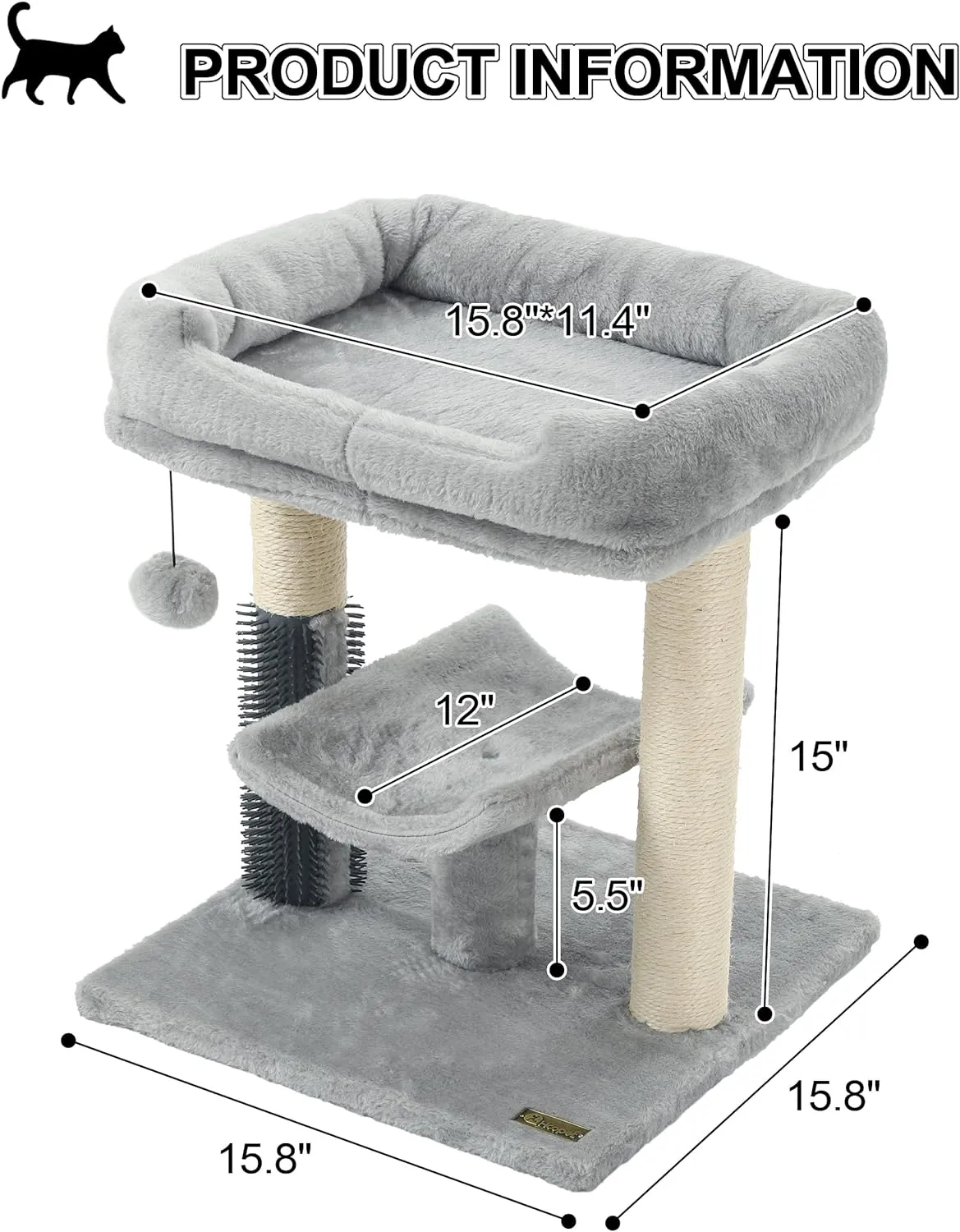 Hoopet cat Tree Tower,cat Scratching Post for Indoor Cats,Featuring with Super Cozy Perch,Cat Self Groomer and Interactive Dangling Ball Great for Kittens and Cats