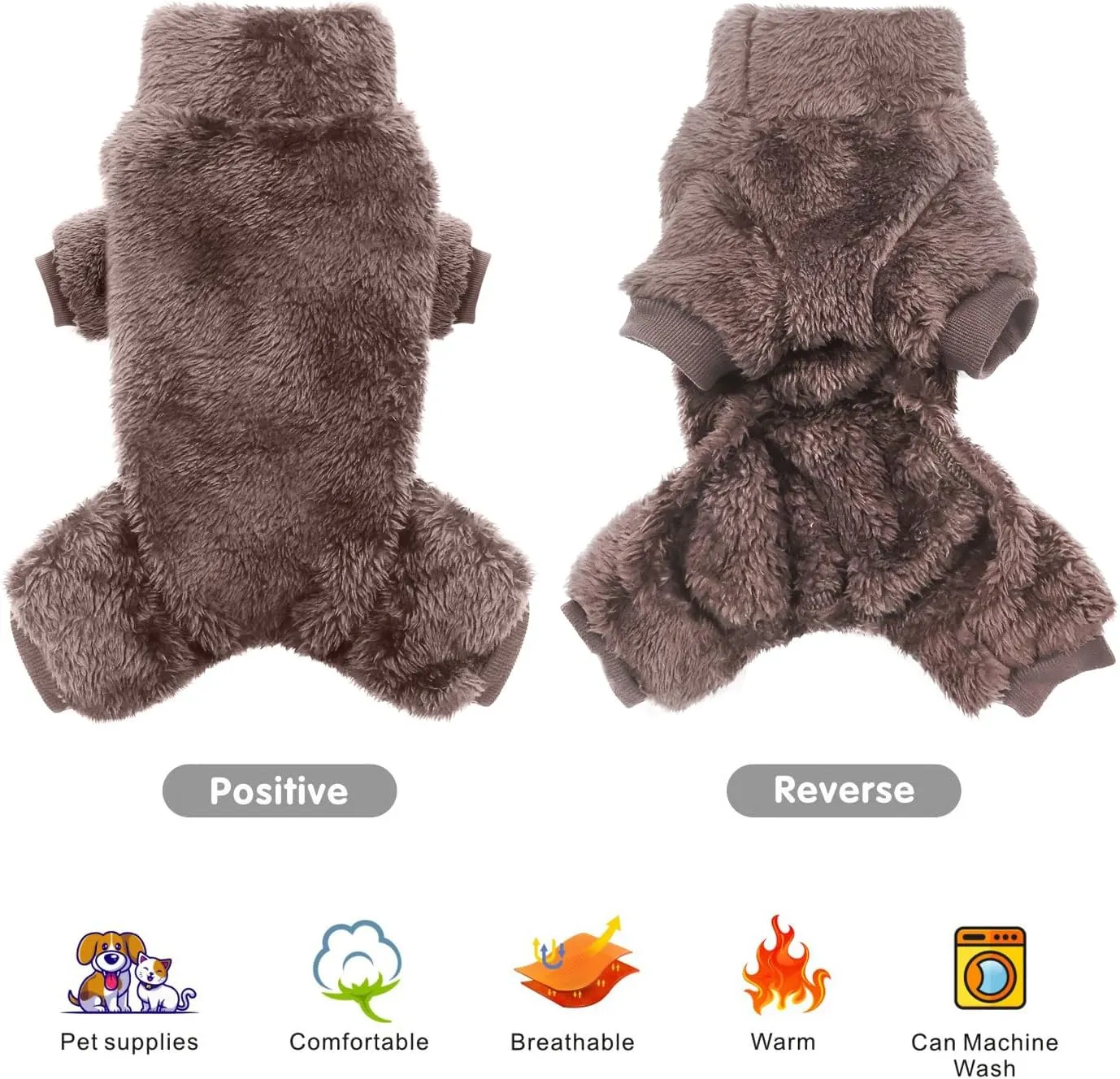 Idepet Velvet Dog Pajamas, Turtleneck Dog Sweater Fuzzy Plush Onesie Soft Cat Apparel Pet Clothes Winter Outfit Doggy Pjs Puppy Jumpsuit for Small Dogs Cats (Brown,XL)