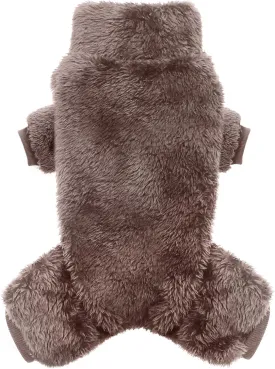 Idepet Velvet Dog Pajamas, Turtleneck Dog Sweater Fuzzy Plush Onesie Soft Cat Apparel Pet Clothes Winter Outfit Doggy Pjs Puppy Jumpsuit for Small Dogs Cats (Brown,XL)