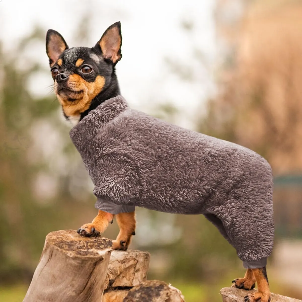 Idepet Velvet Dog Pajamas, Turtleneck Dog Sweater Fuzzy Plush Onesie Soft Cat Apparel Pet Clothes Winter Outfit Doggy Pjs Puppy Jumpsuit for Small Dogs Cats (Brown,XL)