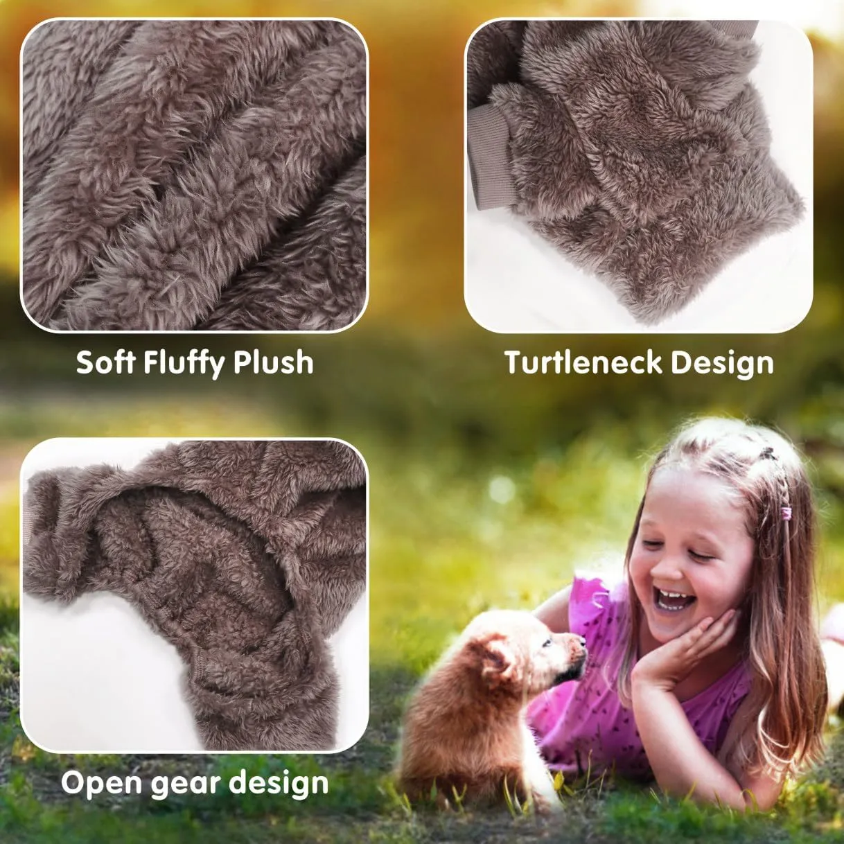 Idepet Velvet Dog Pajamas, Turtleneck Dog Sweater Fuzzy Plush Onesie Soft Cat Apparel Pet Clothes Winter Outfit Doggy Pjs Puppy Jumpsuit for Small Dogs Cats (Brown,XL)