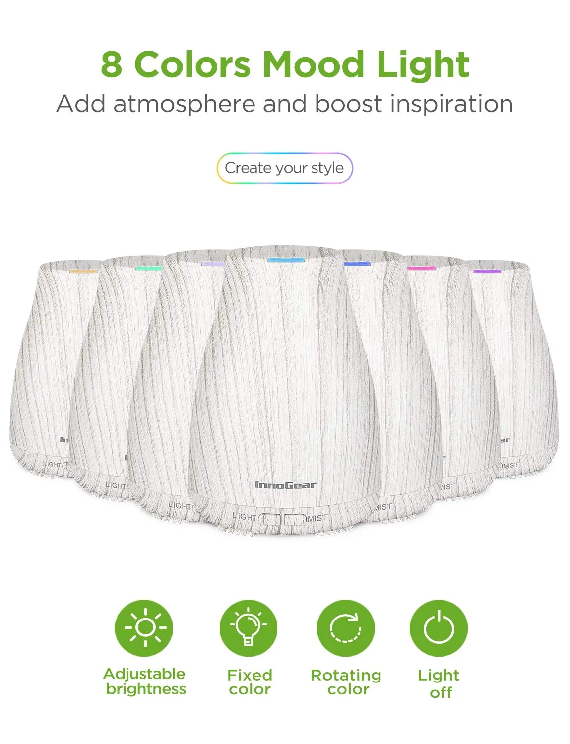 InnoGear Essential Oil Diffuser with Oils, 100ml Aromatherapy Diffuser with 6 Essential Oils Set, Aroma Cool Mist Humidifier Gift Set, Grey Wood Grain
