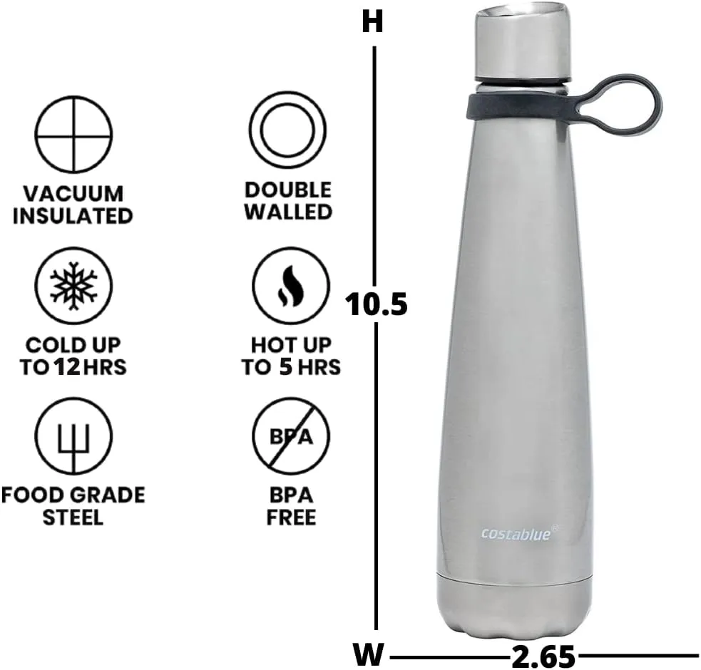 Insulated Water Bottle - On-The-Go Refillable Stainless Steel Water Bottles For Adults, Reusable Thermos Travel Tumbler With Leak-proof Lid For Hot & Cold Beverages (17Oz. Stainless Steel)