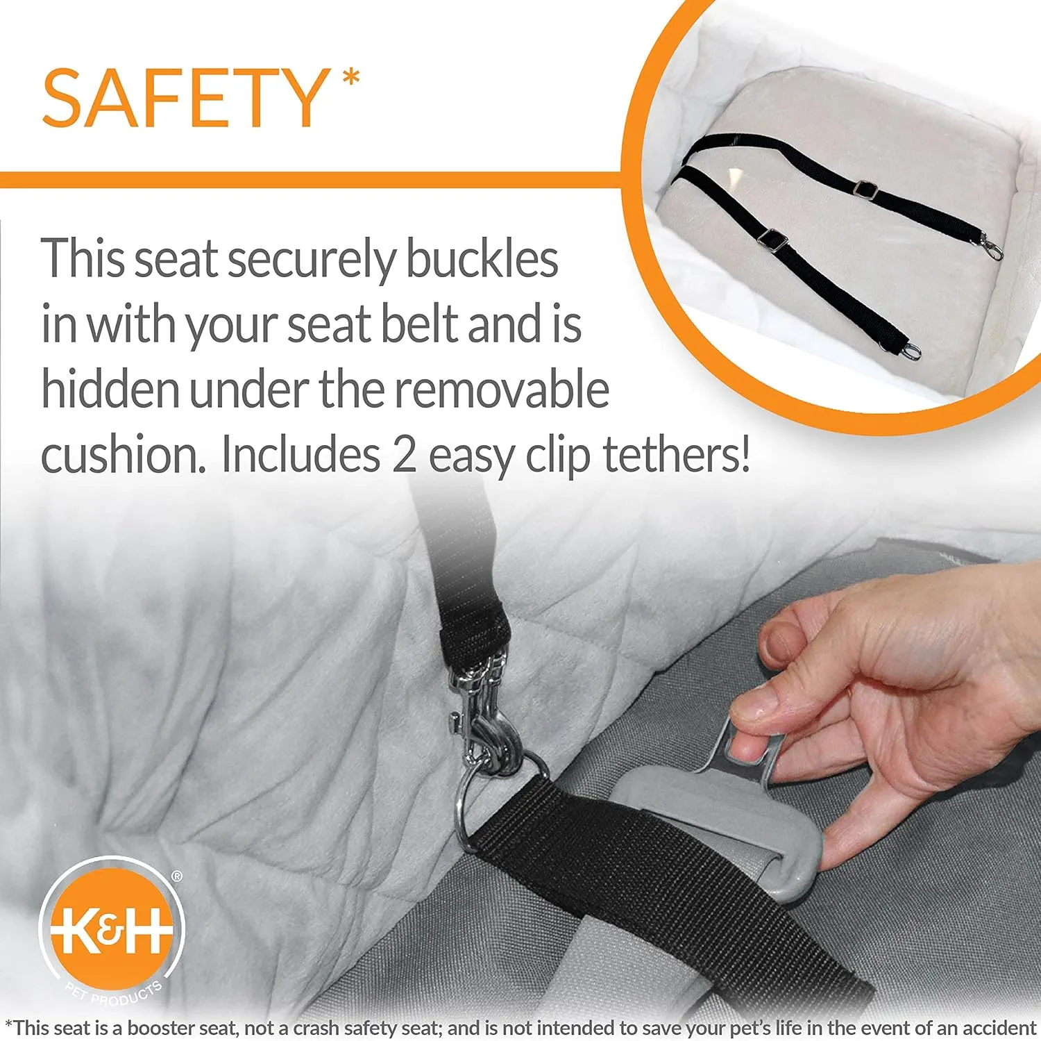 K&H Pet Products Bucket Booster Dog Car Seat, Seat Belt Secured, 2 Safety Leashes, Washable Covers, Sturdy Dog Booster Seats for Small to Medium Pets - Large Gray/Gray