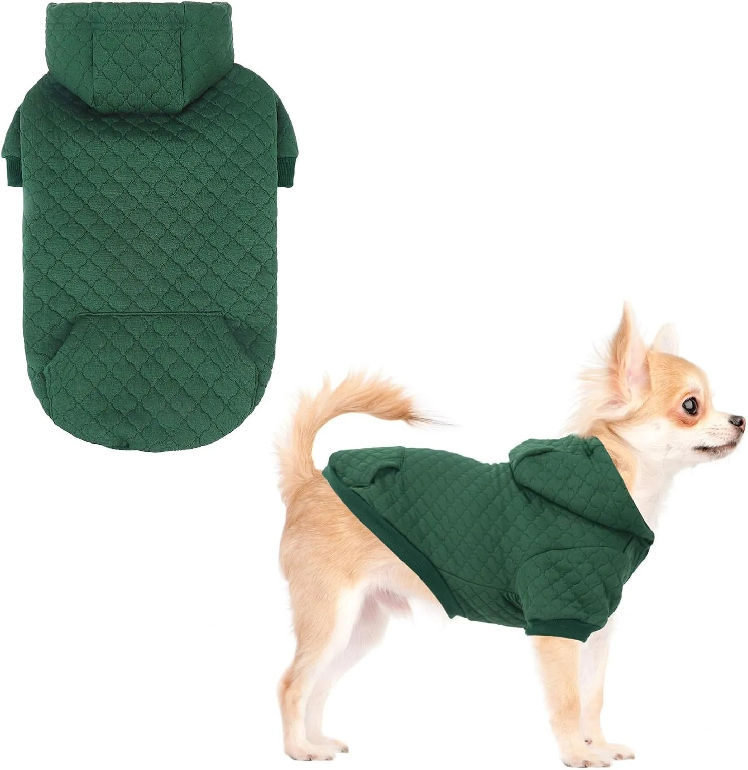 KOOLTAIL Dog Hoodie Pet Clothes Sweater with Hat and Pocket for Small Medium Large Dogs, Warm Soft Dog Cold Weather Coat, Clover Laminated Cotton Hooded Sweatshirt Outfit for Puppy Cats, Green XXS