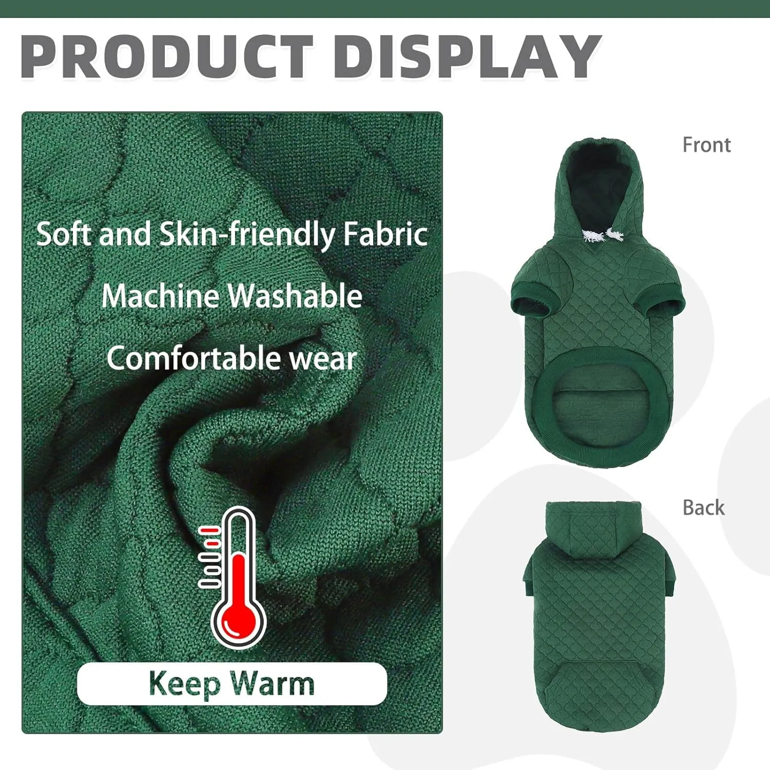 KOOLTAIL Dog Hoodie Pet Clothes Sweater with Hat and Pocket for Small Medium Large Dogs, Warm Soft Dog Cold Weather Coat, Clover Laminated Cotton Hooded Sweatshirt Outfit for Puppy Cats, Green XXS