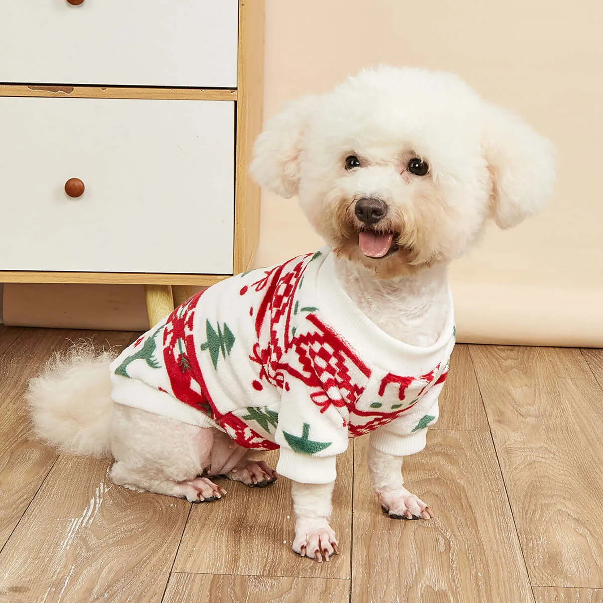 KUTKUT Small Dogs Puppy Cats Warm Clothes, X-Mas Pattern Breathable Round Neck Flannel Fleece Pullover, Winter Shirt for Yorkii, Maltese, Mini Pom Small Dogs (Red)