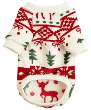 KUTKUT Small Dogs Puppy Cats Warm Clothes, X-Mas Pattern Breathable Round Neck Flannel Fleece Pullover, Winter Shirt for Yorkii, Maltese, Mini Pom Small Dogs (Red)