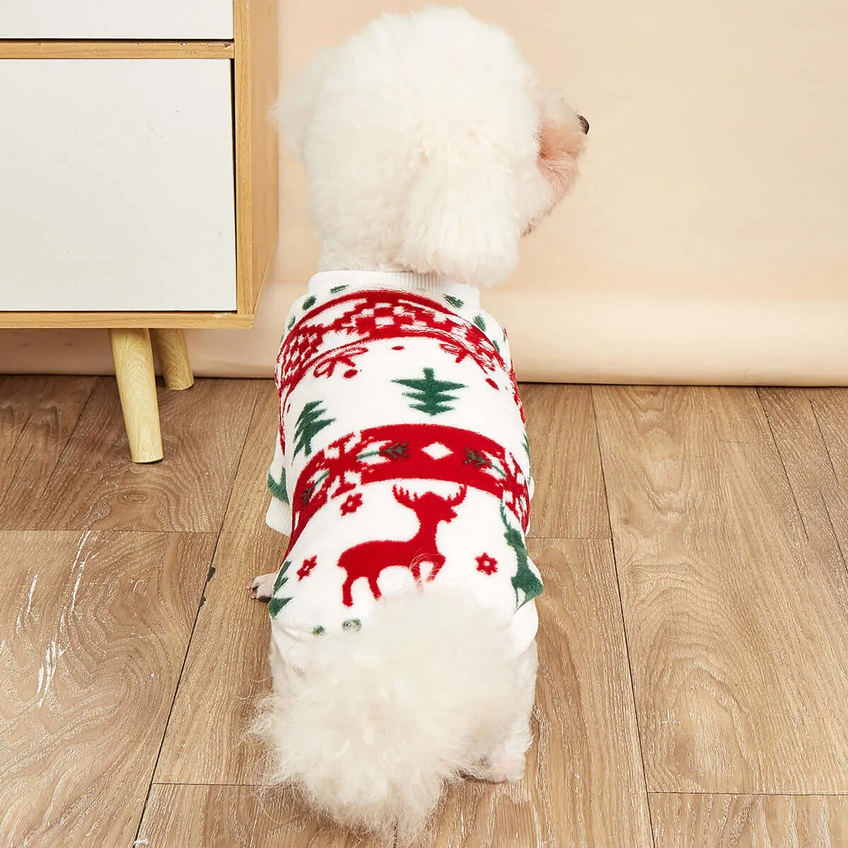 KUTKUT Small Dogs Puppy Cats Warm Clothes, X-Mas Pattern Breathable Round Neck Flannel Fleece Pullover, Winter Shirt for Yorkii, Maltese, Mini Pom Small Dogs (Red)