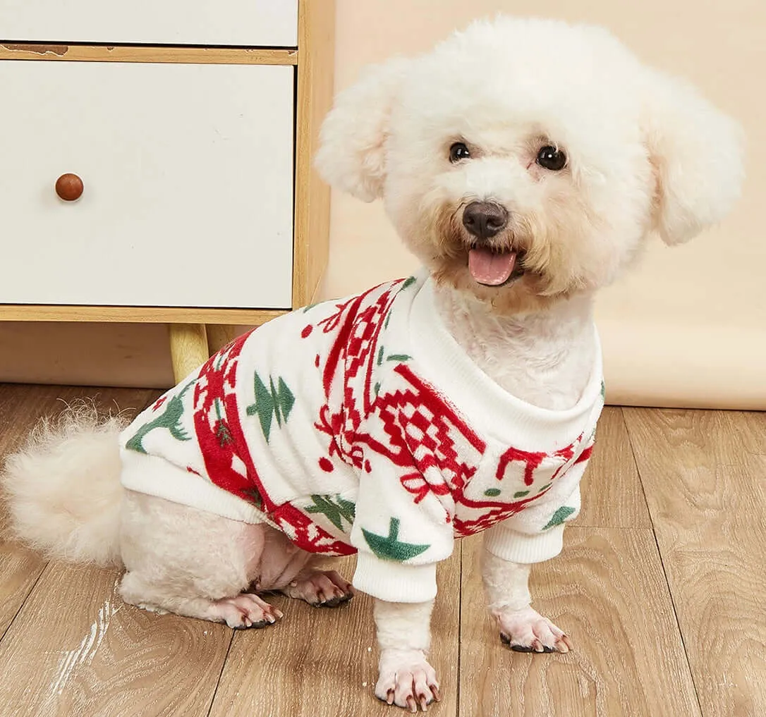 KUTKUT Small Dogs Puppy Cats Warm Clothes, X-Mas Pattern Breathable Round Neck Flannel Fleece Pullover, Winter Shirt for Yorkii, Maltese, Mini Pom Small Dogs (Red)