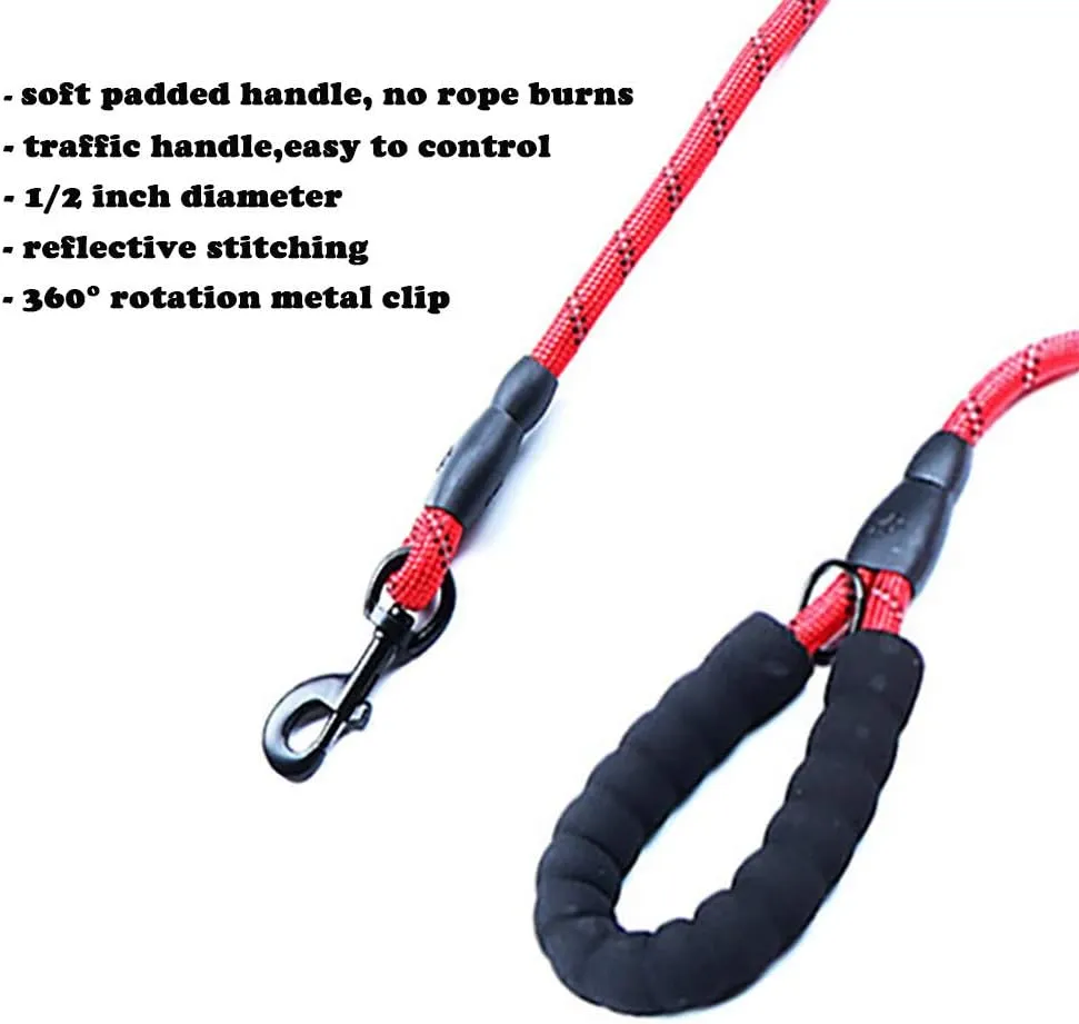 Love Dream Dog Leash 5ft Long with 2 Comfortable Padded Handles, Reflective Threads Double Handles Lead for Control Safety Dog Training Leash for Small Medium Large Dogs (5 FT, Red)