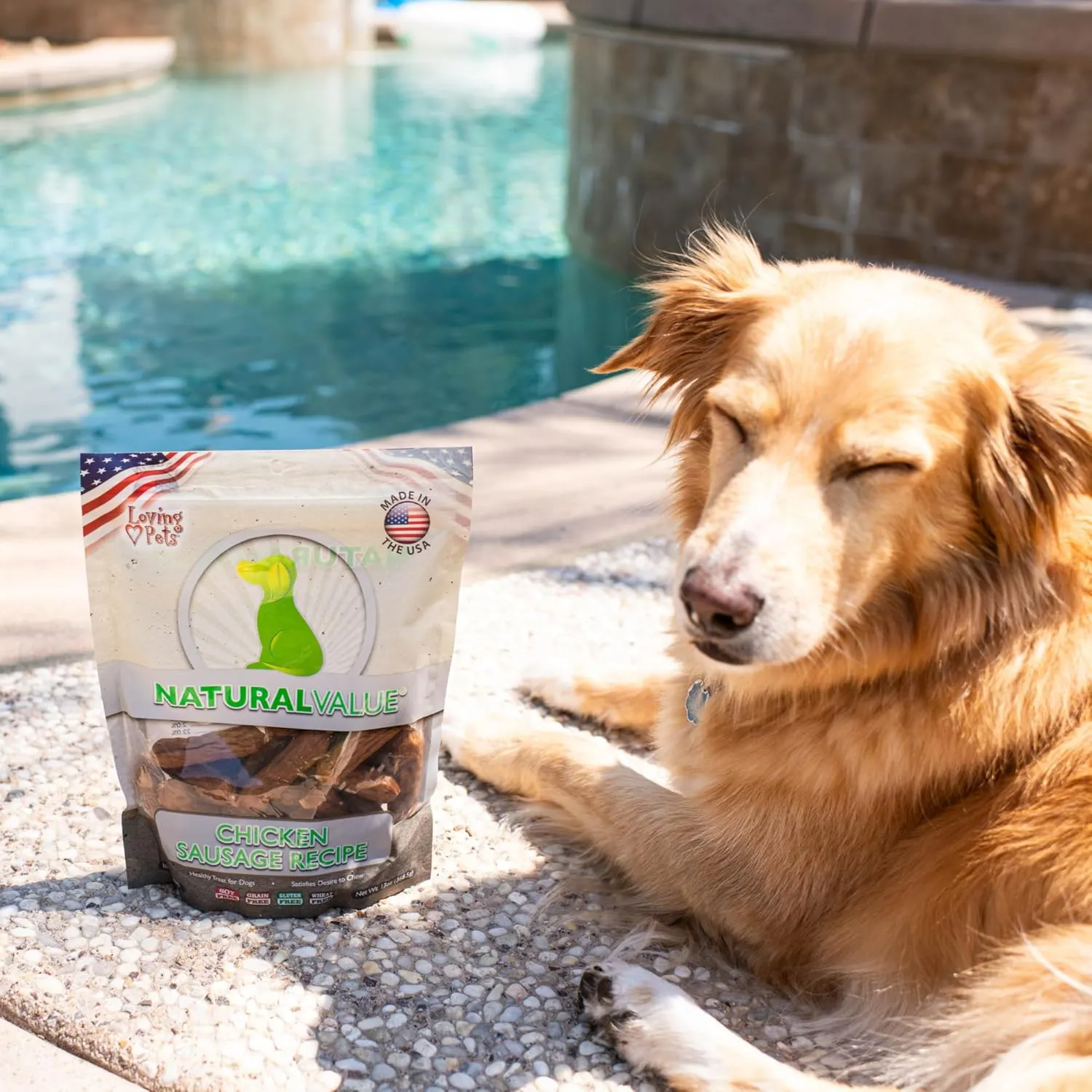 Loving Pets Natural Value Chicken Sausages - Soft Jerky Dog Treats for Large & Small Breeds - Healthy Gluten, Wheat, Soy & Grain Free Pet Treats for Dogs