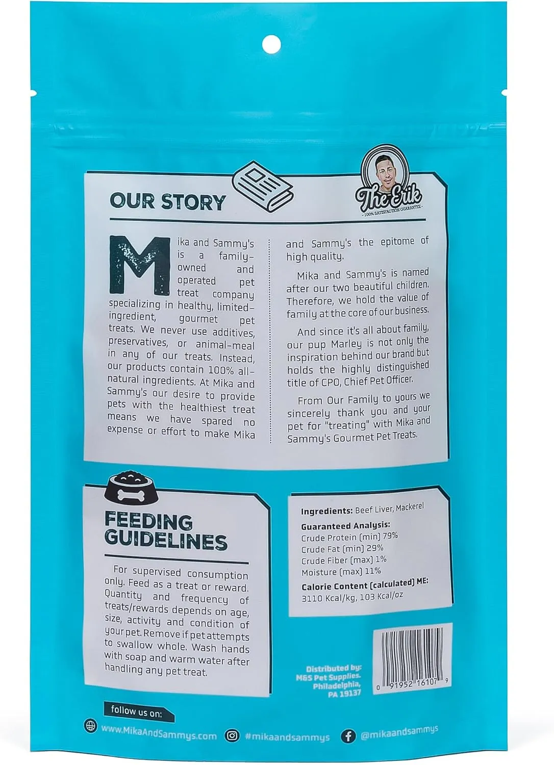 Mika & Sammy's Gourmet Beef Liver & Mackeral Jerky Dog Treats Made in The USA. (Surf & Turf 5 oz)