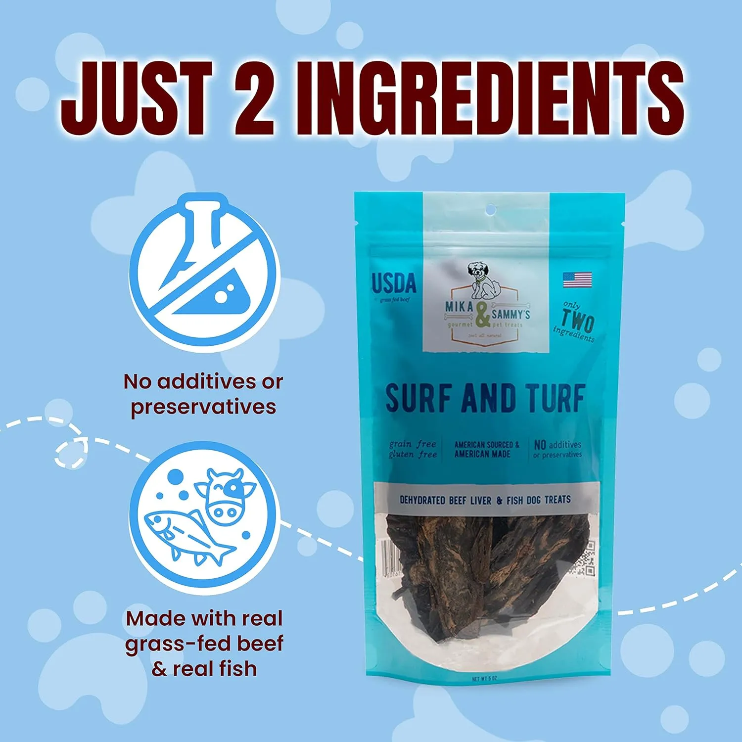 Mika & Sammy's Gourmet Beef Liver & Mackeral Jerky Dog Treats Made in The USA. (Surf & Turf 5 oz)