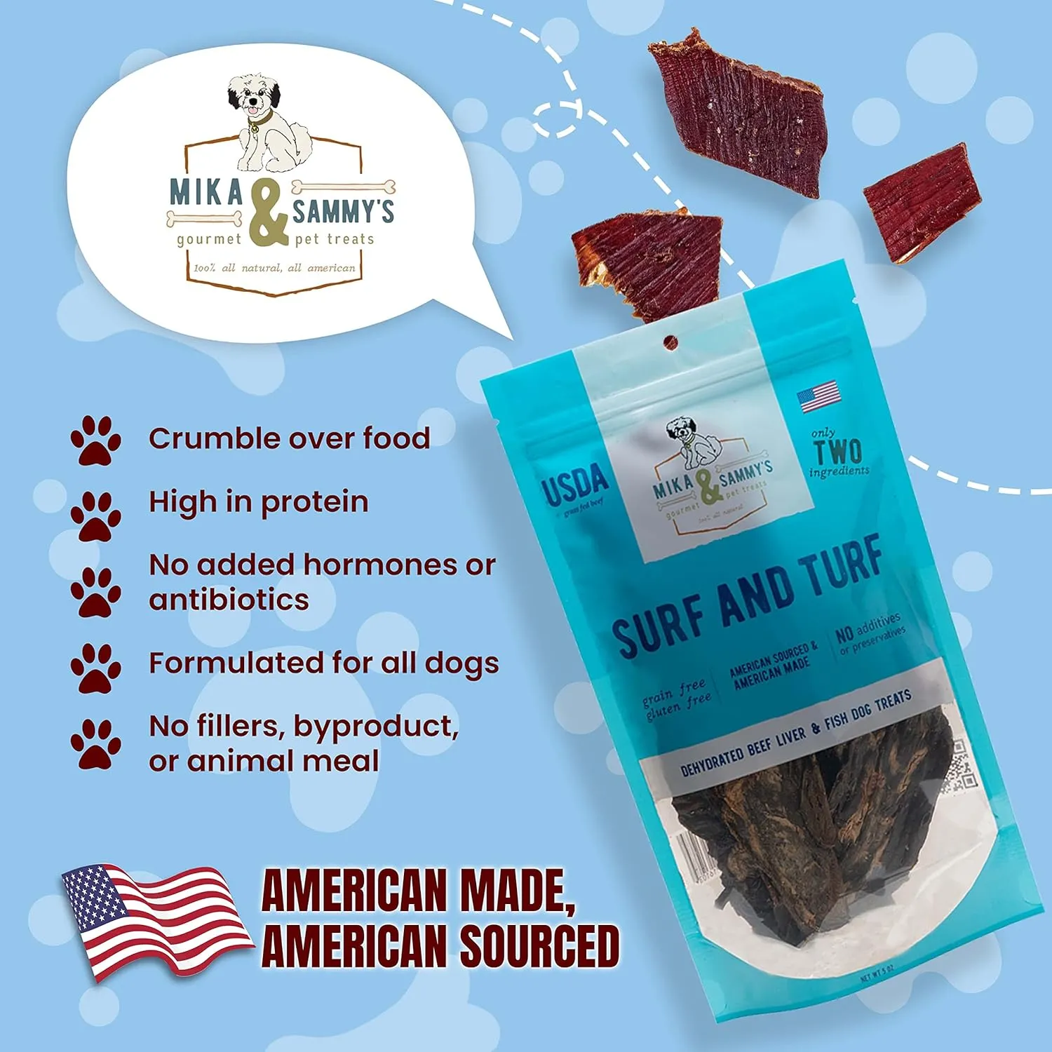 Mika & Sammy's Gourmet Beef Liver & Mackeral Jerky Dog Treats Made in The USA. (Surf & Turf 5 oz)