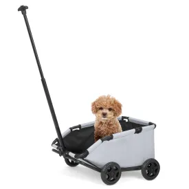 Mini Dog Stroller, Foldable Pet Stroller for Small Dogs & Cats with Safety Rope, Storage Basket & Built-in Cushion - Extendable Handle, Lightweight Carrier for Travel, Walking, Vet Visits (Gray)