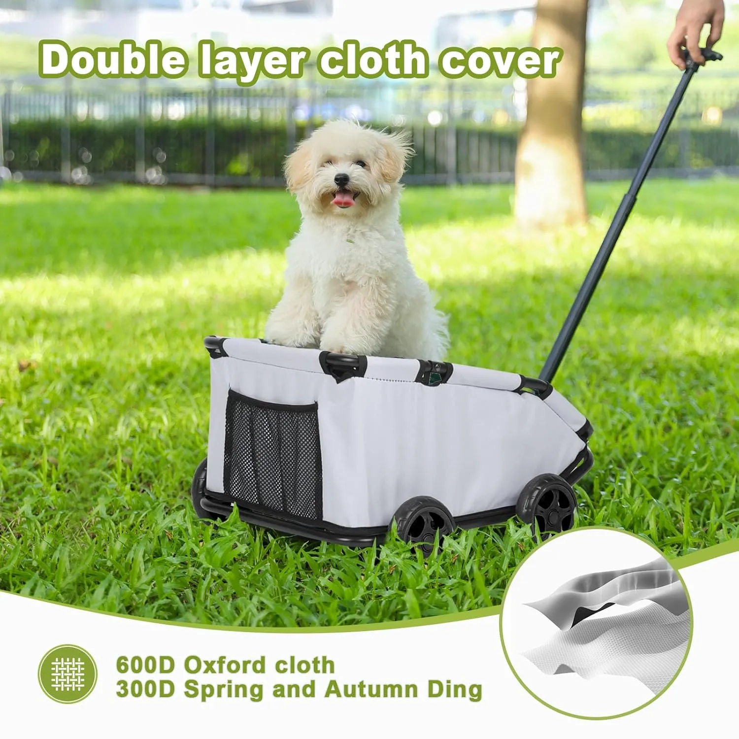 Mini Dog Stroller, Foldable Pet Stroller for Small Dogs & Cats with Safety Rope, Storage Basket & Built-in Cushion - Extendable Handle, Lightweight Carrier for Travel, Walking, Vet Visits (Gray)