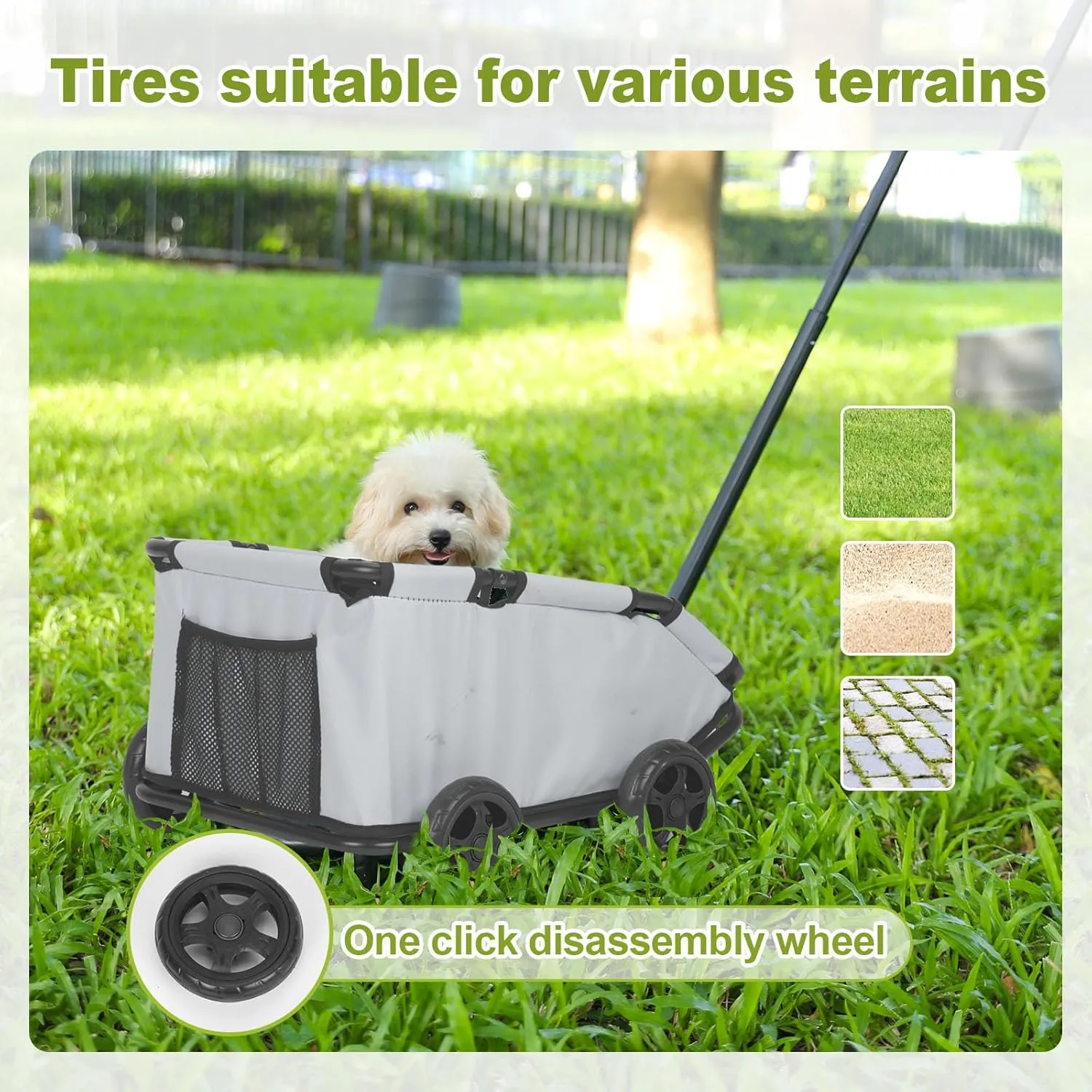Mini Dog Stroller, Foldable Pet Stroller for Small Dogs & Cats with Safety Rope, Storage Basket & Built-in Cushion - Extendable Handle, Lightweight Carrier for Travel, Walking, Vet Visits (Gray)