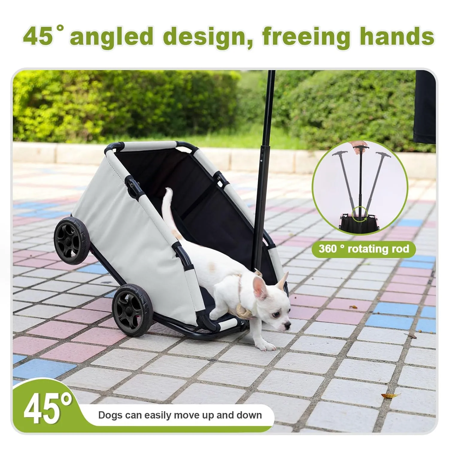 Mini Dog Stroller, Foldable Pet Stroller for Small Dogs & Cats with Safety Rope, Storage Basket & Built-in Cushion - Extendable Handle, Lightweight Carrier for Travel, Walking, Vet Visits (Gray)