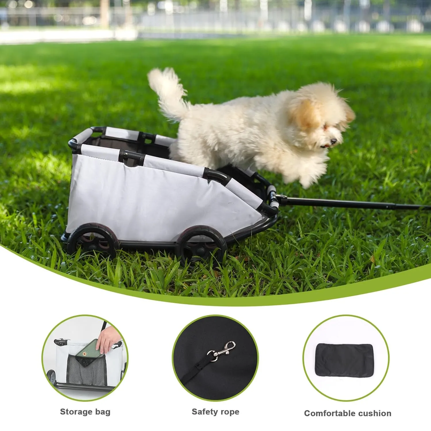 Mini Dog Stroller, Foldable Pet Stroller for Small Dogs & Cats with Safety Rope, Storage Basket & Built-in Cushion - Extendable Handle, Lightweight Carrier for Travel, Walking, Vet Visits (Gray)
