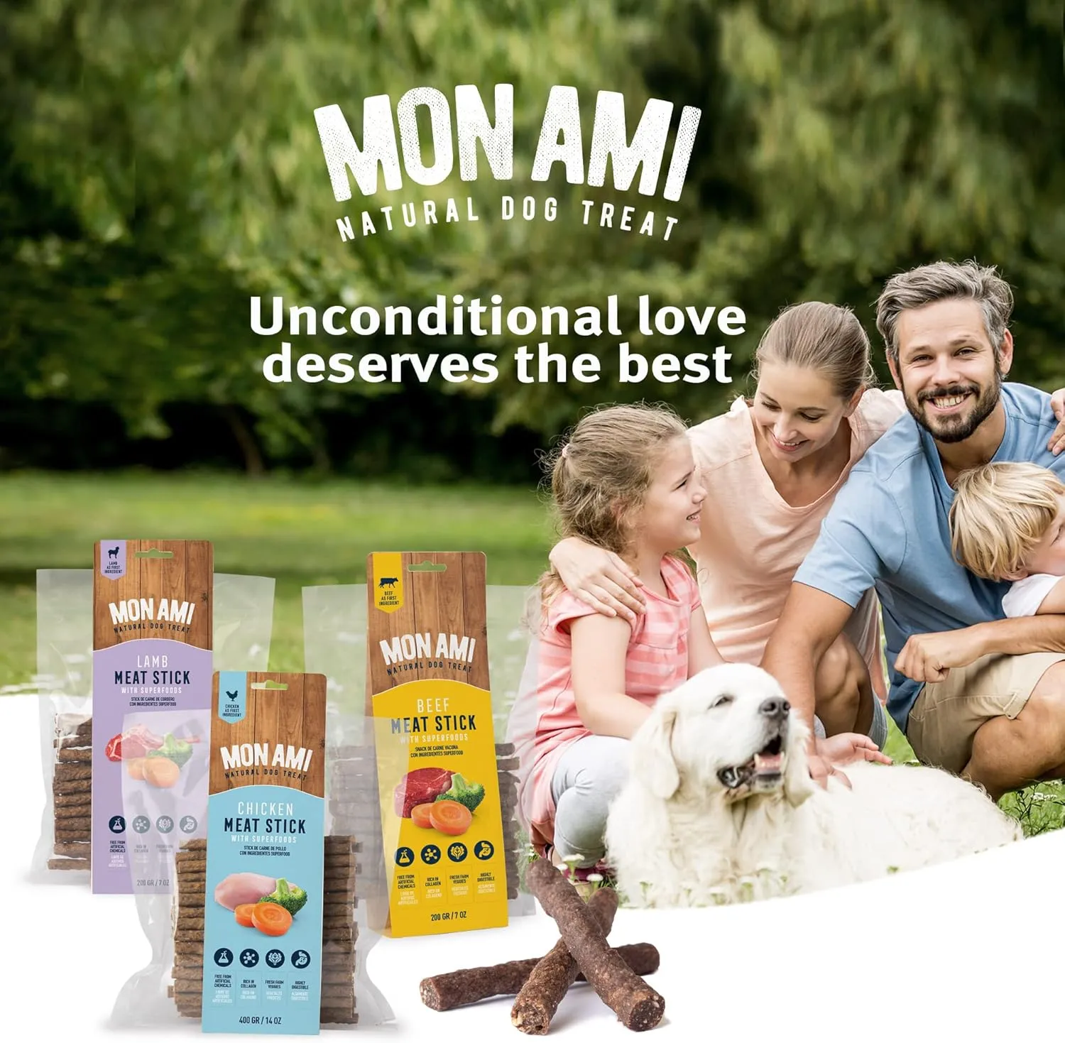 Mon Ami Beef Meat Sticks for Dogs with Farm Fresh Vegetables (28 Oz)  Human Grade Dog Treats with Superfoods - Training Treats for Dogs - Healthy Dog Treats for Small, Medium and Large Dogs