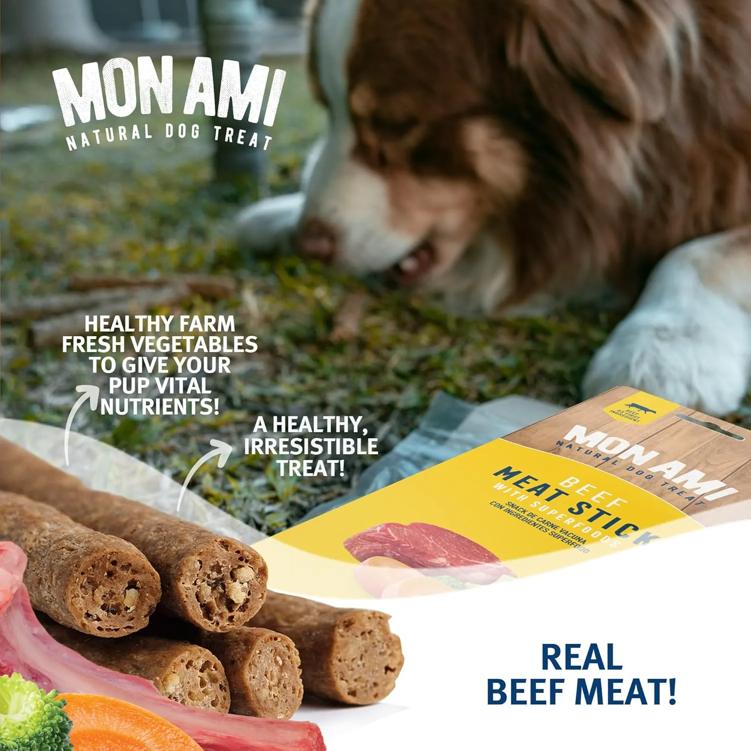 Mon Ami Beef Meat Sticks for Dogs with Farm Fresh Vegetables (28 Oz)  Human Grade Dog Treats with Superfoods - Training Treats for Dogs - Healthy Dog Treats for Small, Medium and Large Dogs