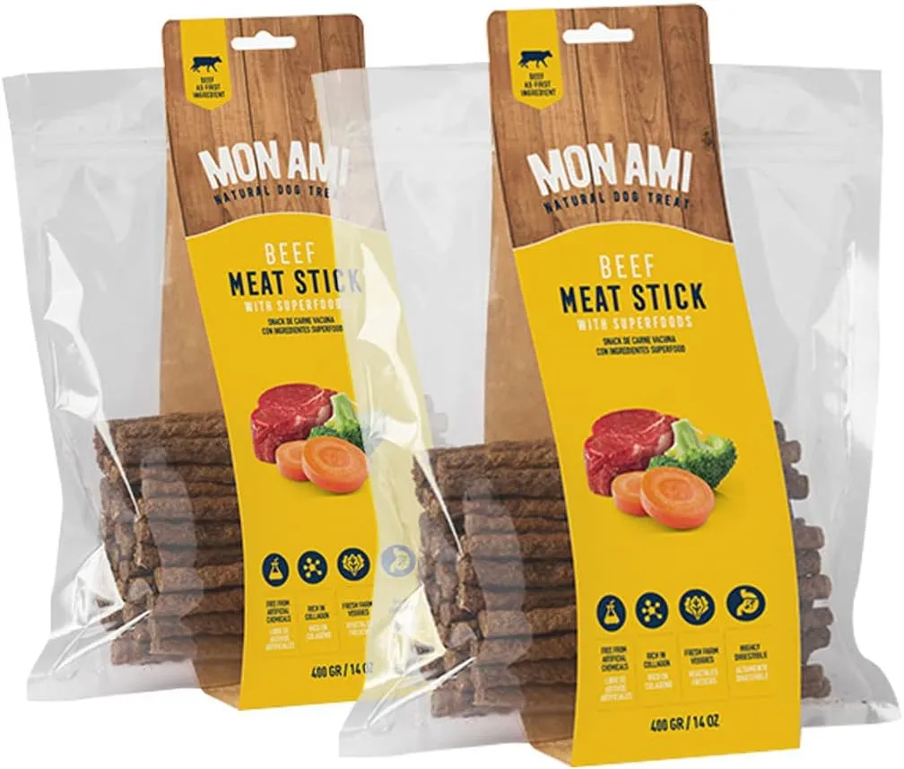 Mon Ami Beef Meat Sticks for Dogs with Farm Fresh Vegetables (28 Oz)  Human Grade Dog Treats with Superfoods - Training Treats for Dogs - Healthy Dog Treats for Small, Medium and Large Dogs