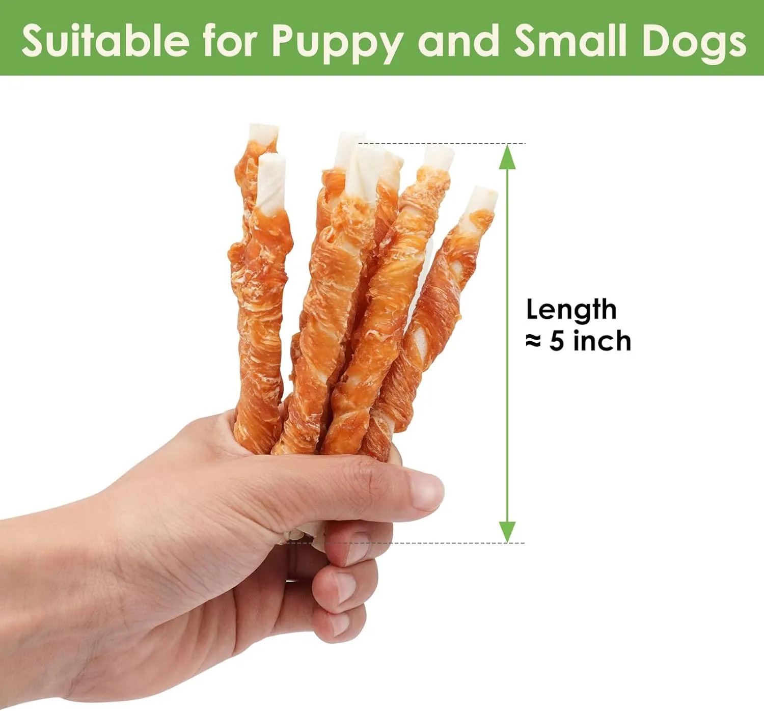 MON2SUN Dog Treats, 5 Inch Rawhide Twist Chicken Hide Sticks, Suitable for Puppy and Small Dogs, 5 Inch (Chicken, Pack of 75)