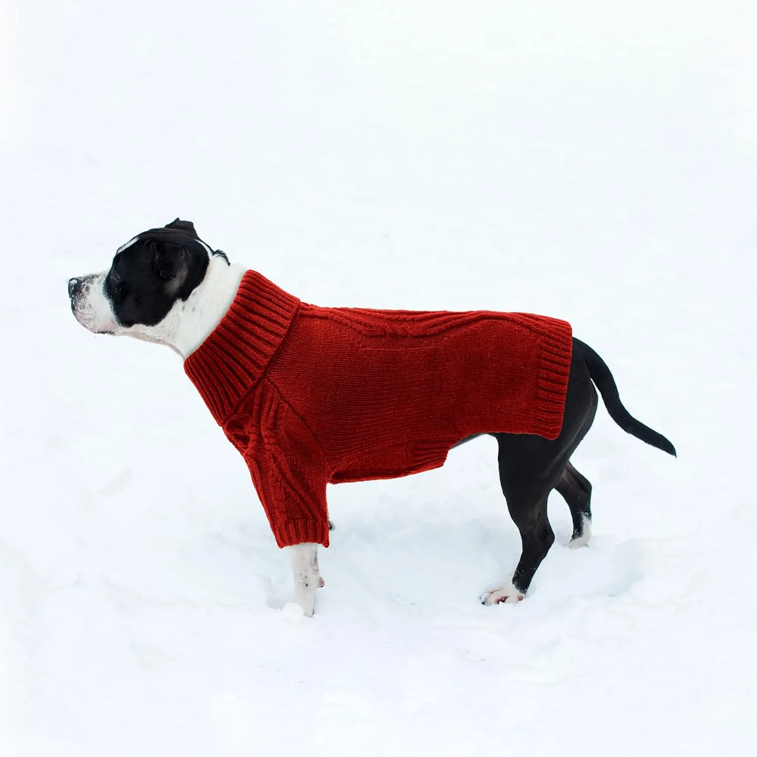 NACOCO Christmas Dog Turtleneck Sweater - Small Dog Sweater Pet Clothes Thanksgiving Doggie Sweatshirt Fall Knit Warm Winter Apparel Knitwear Outfit for French Bulldog, Corgi (Red, L)
