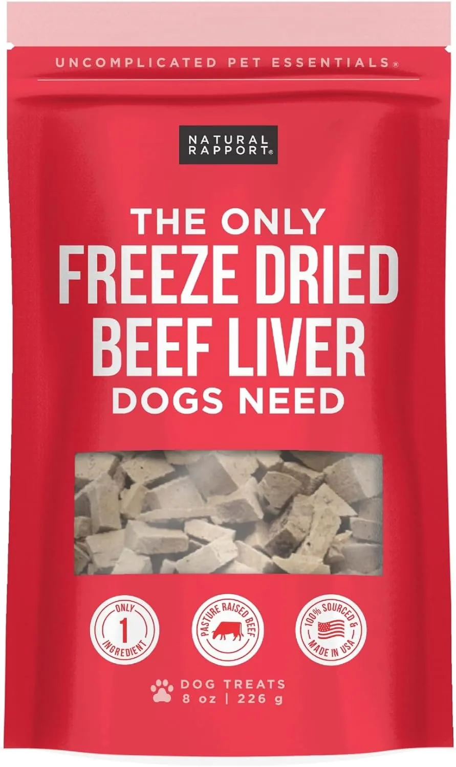 Natural Rapport Beef Liver Dog Treats - The Only Freeze Dried Beef Liver Dogs Need - Grain-Free Beef Bites, Dog Treats for Small and Large Dogs (8 oz.)