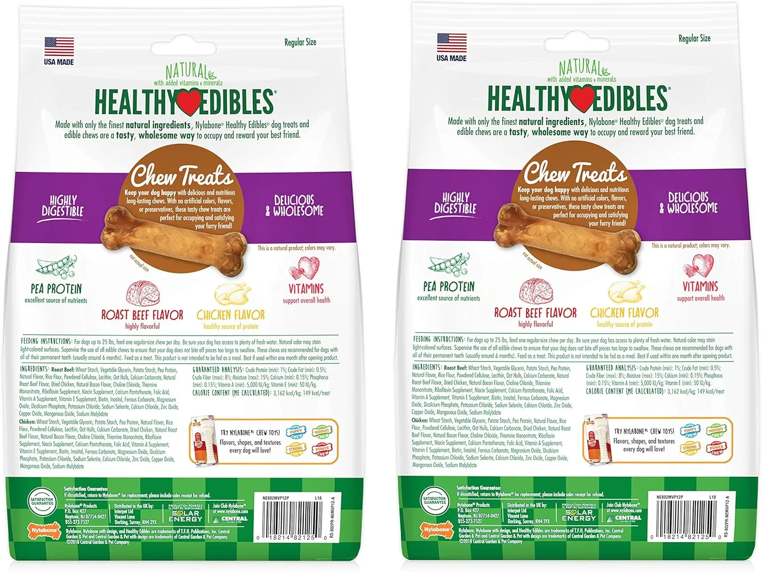 Nylabone Healthy Edibles Natural Dog Chews Long Lasting Roast Beef & Chicken Flavor Treats for Dogs, Small/Regular (24 Count)