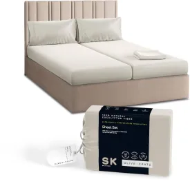 Olive   Crate Eucalyptus Sheets Set  Cooling Sheets for Hot Sleepers  100% Organic Tencel Lyocell  Split King Size, Hypoallergenic, Moisture-Wicking, Deep Pockets, Soft, Durable 107 x 106 [Oatmeal]