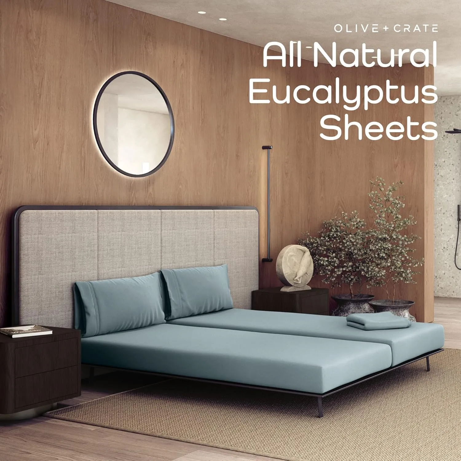 Olive   Crate Eucalyptus Sheets Set  Cooling Sheets for Hot Sleepers  100% Organic Tencel Lyocell  Split King Size, Hypoallergenic, Moisture-Wicking, Deep Pockets, Soft, Durable 107 x 106 [Oatmeal]