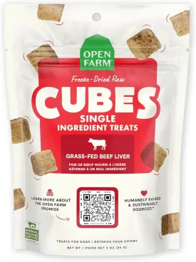 Open Farm Cubes, Freeze-Dried Raw, Single Ingredient Dog Treats, Beef Liver, 3oz Pouch