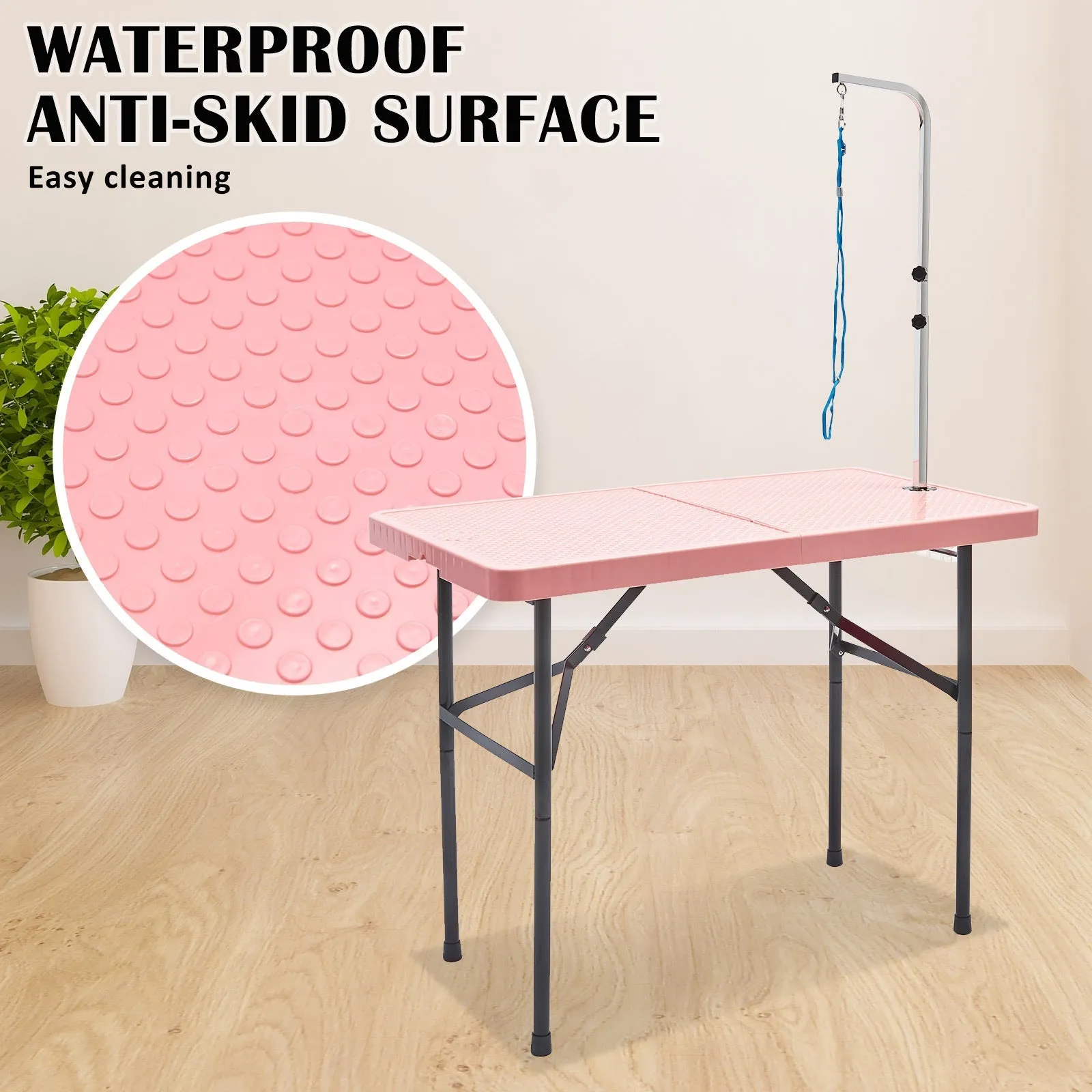 Paw Mat 97cm Pink Dog Cat Pet Grooming Salon Table - Foldable, Carry, Height Adjustable