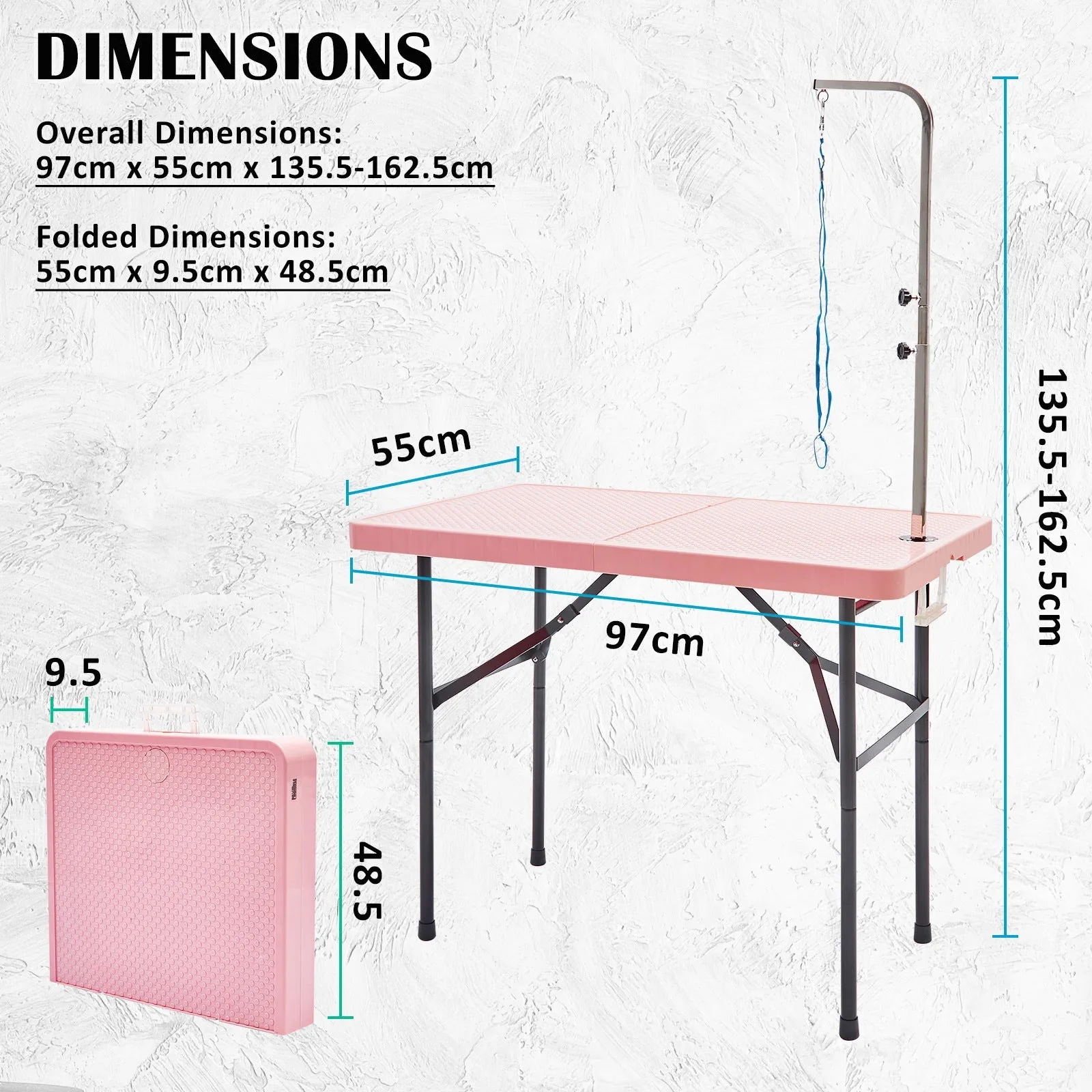 Paw Mat 97cm Pink Dog Cat Pet Grooming Salon Table - Foldable, Carry, Height Adjustable