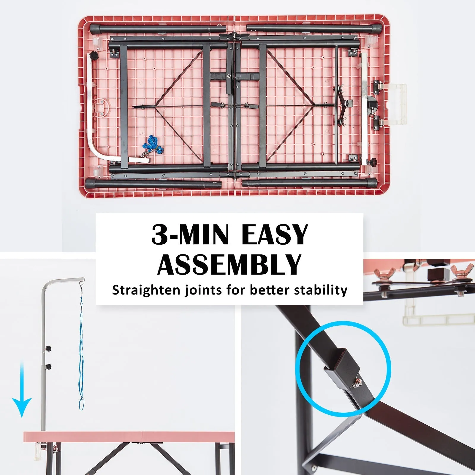 Paw Mat 97cm Pink Dog Cat Pet Grooming Salon Table - Foldable, Carry, Height Adjustable