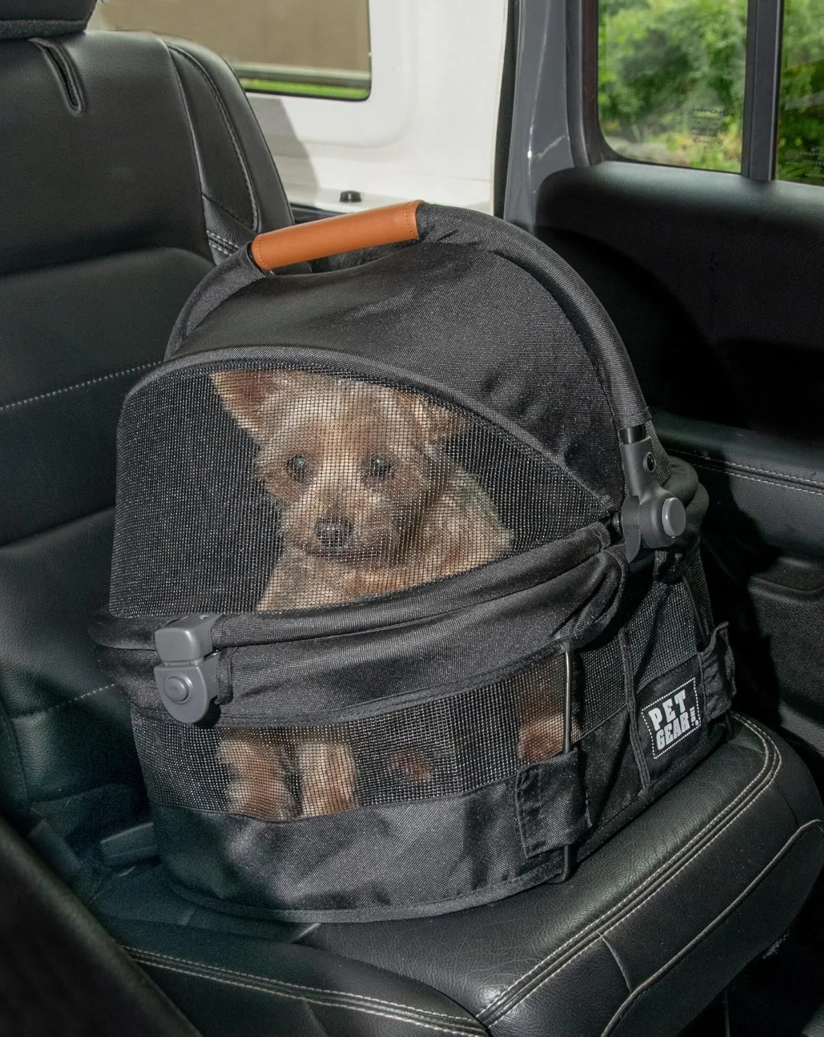 Pet Gear No-Zip View 360 Ultra Lite Pet Safety Carrier & Car Seat for Small Dogs & Cats Push Button Entry, 15", Jet Black,View 360 Ultra Light 15-inch,Jet Black