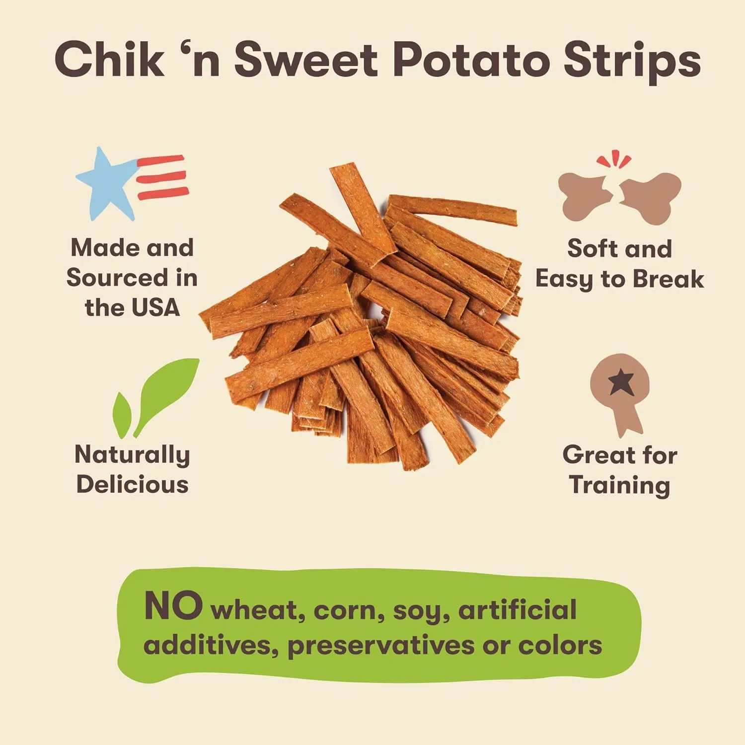 Pet 'n Shape Chik 'n Sweet Potato Strips Dog Treats Made and Sourced in the USA- 14 Ounce
