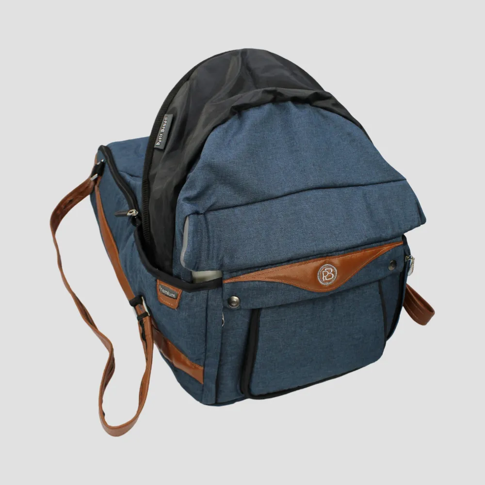 Petit Bebe Premium Carry Cot - Navy/Brown